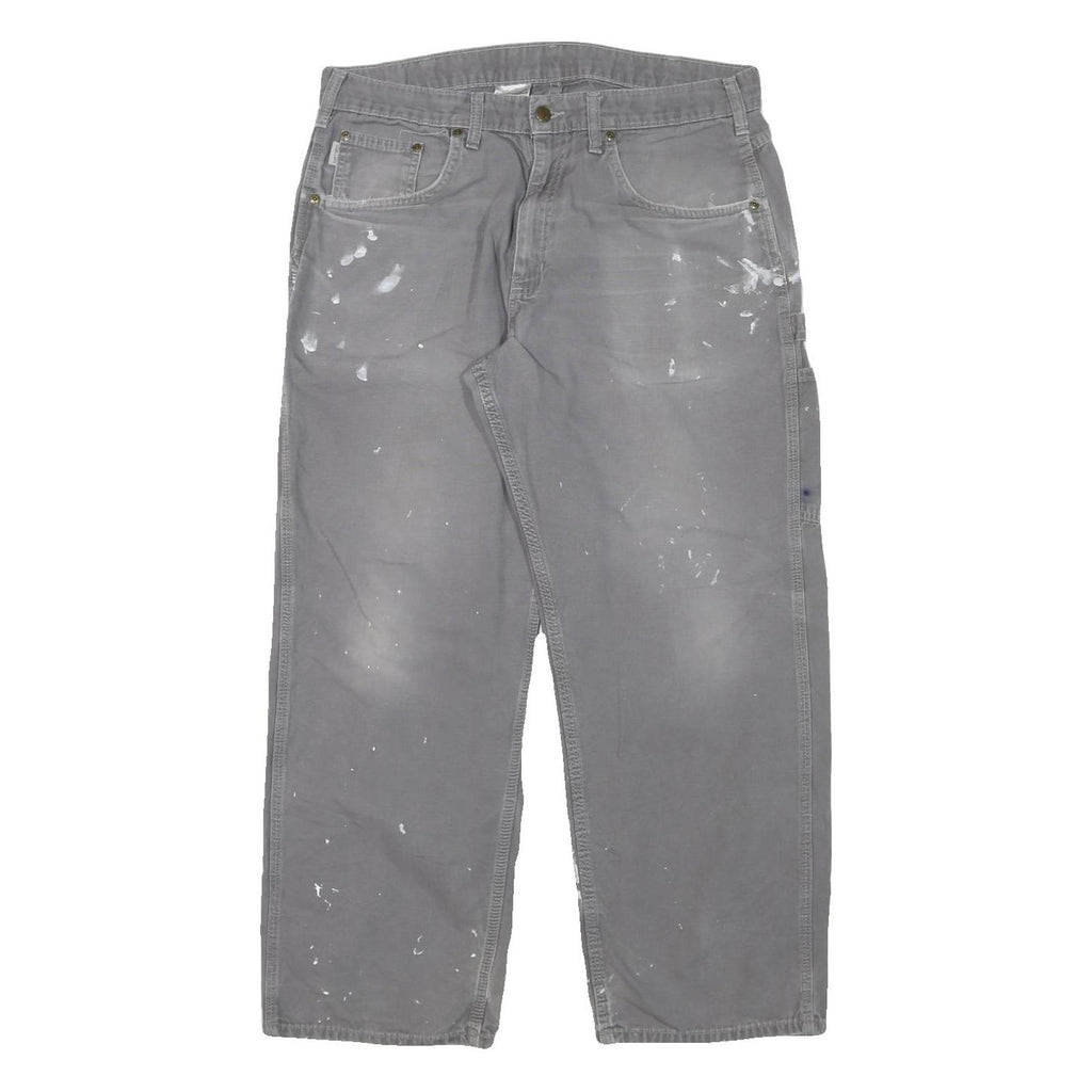 CARHARTT Mens Cotton Blend Grey Relaxed Straight Trousers W35 L29 Workwear