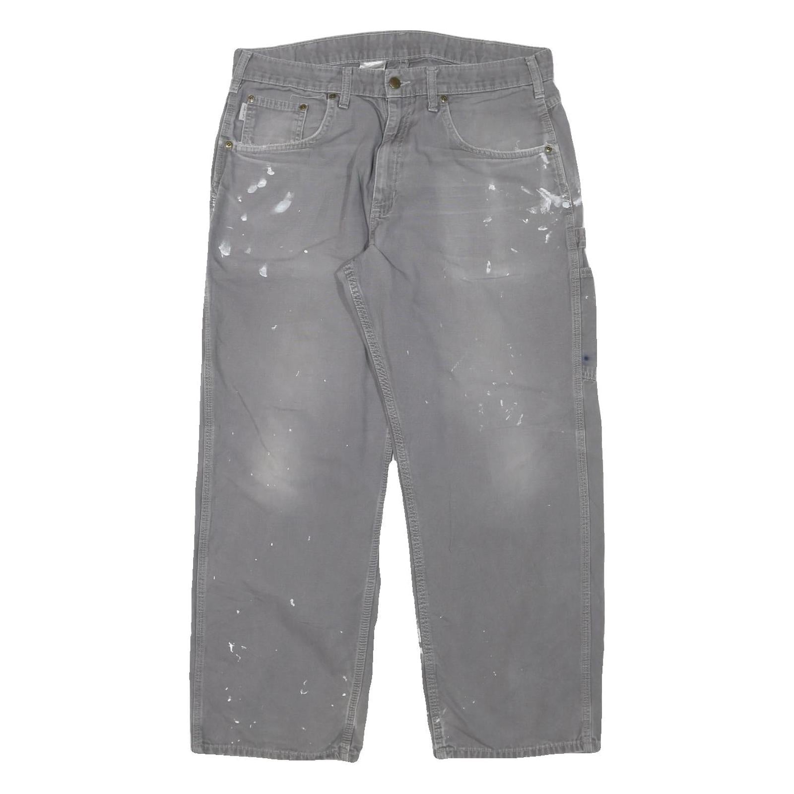 CARHARTT Mens Cotton Blend Grey Relaxed Straight Trousers W35 L29 Workwear