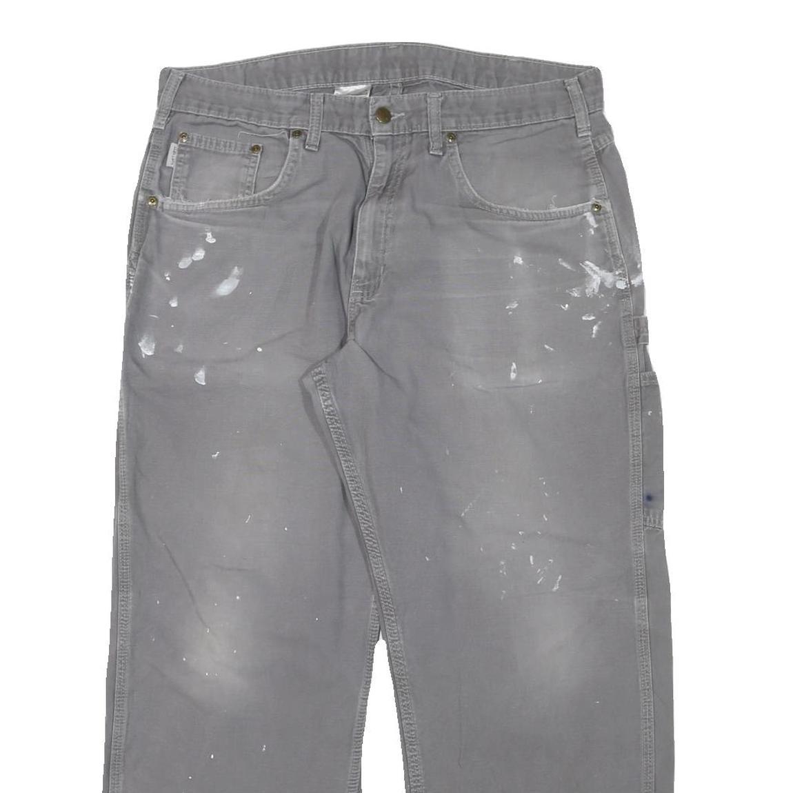 CARHARTT Mens Cotton Blend Grey Relaxed Straight Trousers W35 L29 Workwear