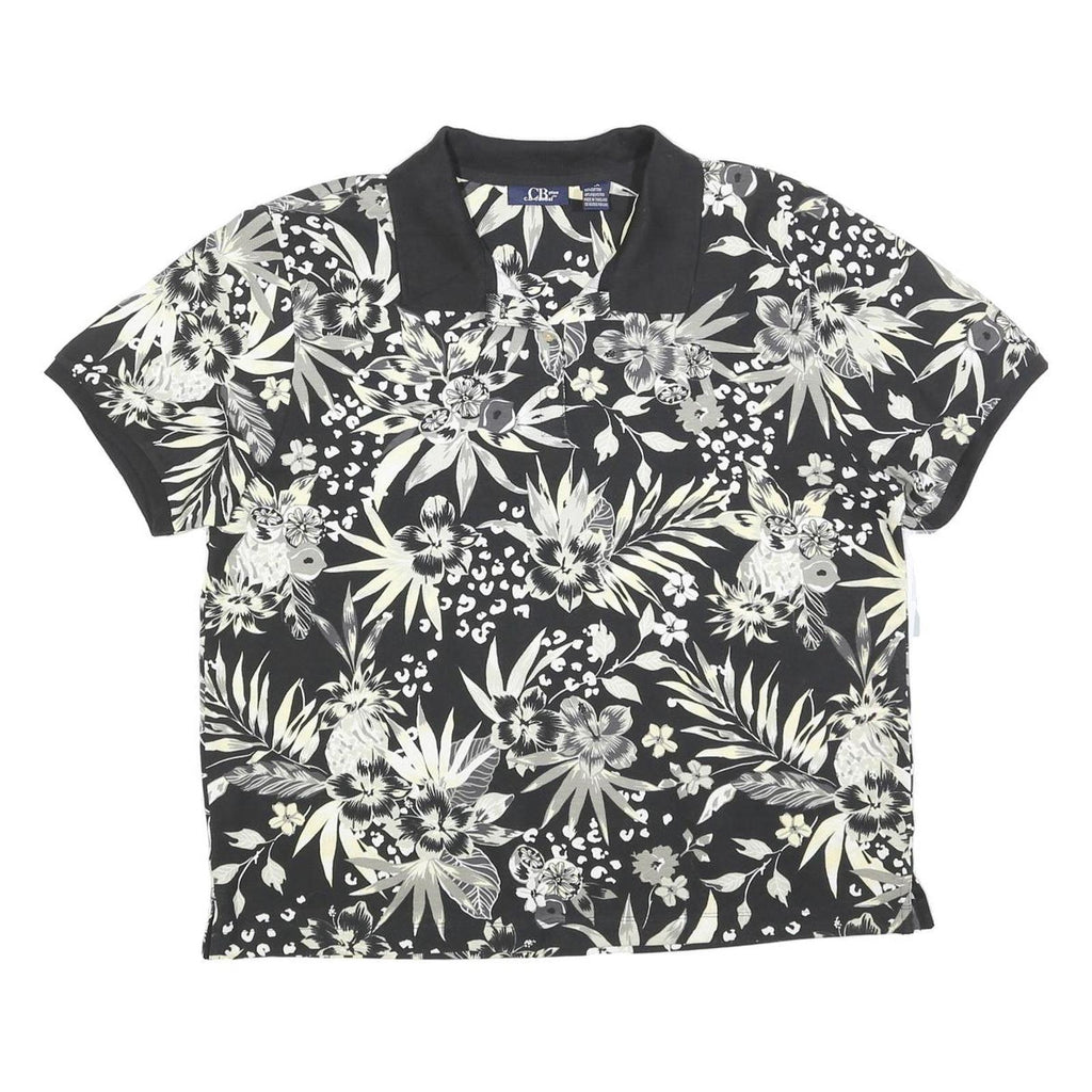 CB CASUAL Womens Black & Cream Floral Short Sleeve Polo Shirt XL Casual Cotton