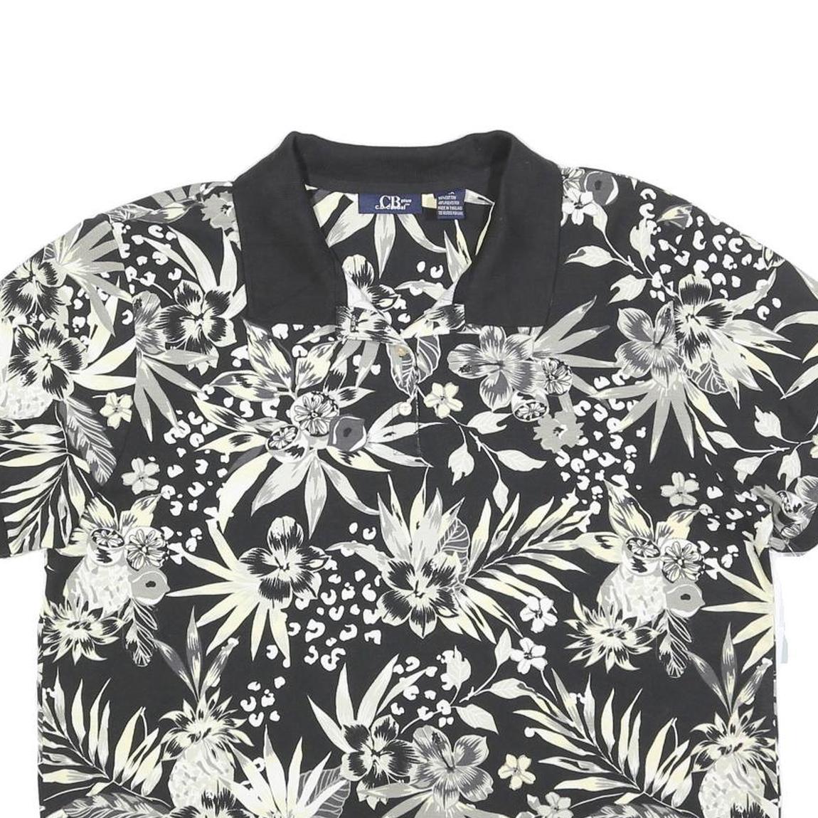 CB CASUAL Womens Black & Cream Floral Short Sleeve Polo Shirt XL Casual Cotton
