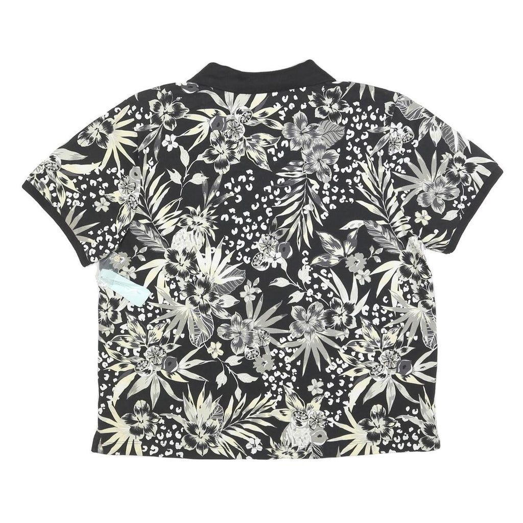 CB CASUAL Womens Black & Cream Floral Short Sleeve Polo Shirt XL Casual Cotton