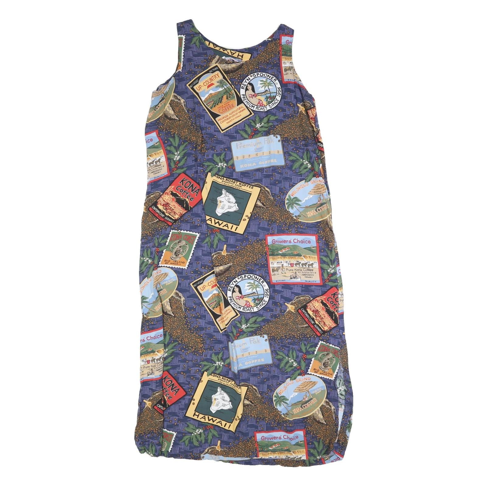 REYN SPOONER Womens Blue Hawaiian Print Sleeveless Maxi Cotton Blend Dress L