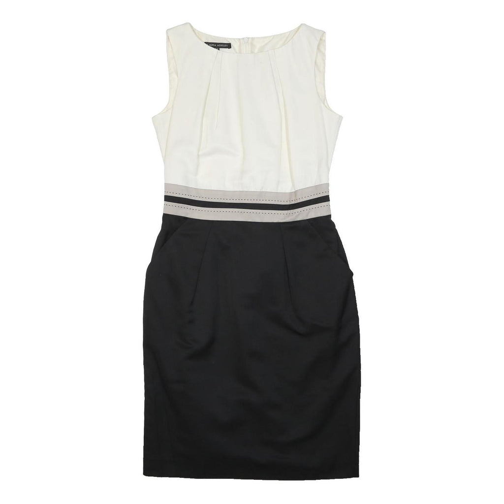 LAURA ASHLEY Womens Cream & Black Sleeveless Day Woven Plain Knee Length UK 10