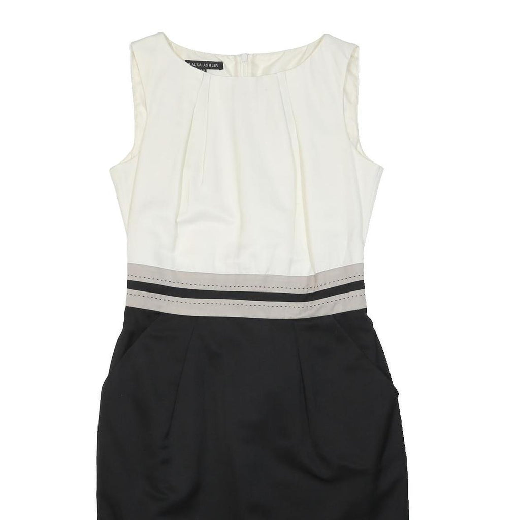 LAURA ASHLEY Womens Cream & Black Sleeveless Day Woven Plain Knee Length UK 10
