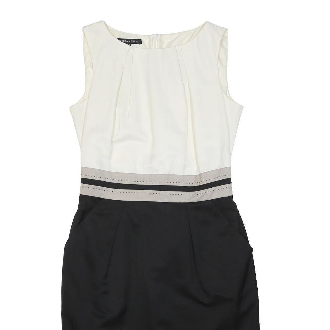 LAURA ASHLEY Womens Cream & Black Sleeveless Day Woven Plain Knee Length UK 10