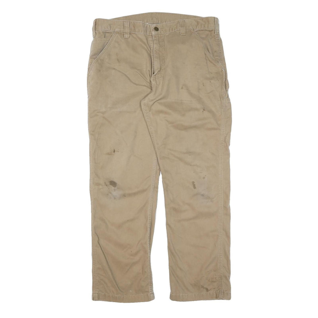 CARHARTT Mens Cotton Beige Regular Fit Straight Leg Trousers W36 L30 Workwear
