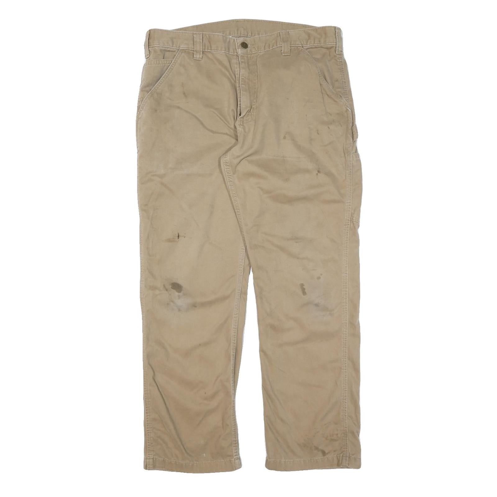 CARHARTT Mens Cotton Beige Regular Fit Straight Leg Trousers W36 L30 Workwear