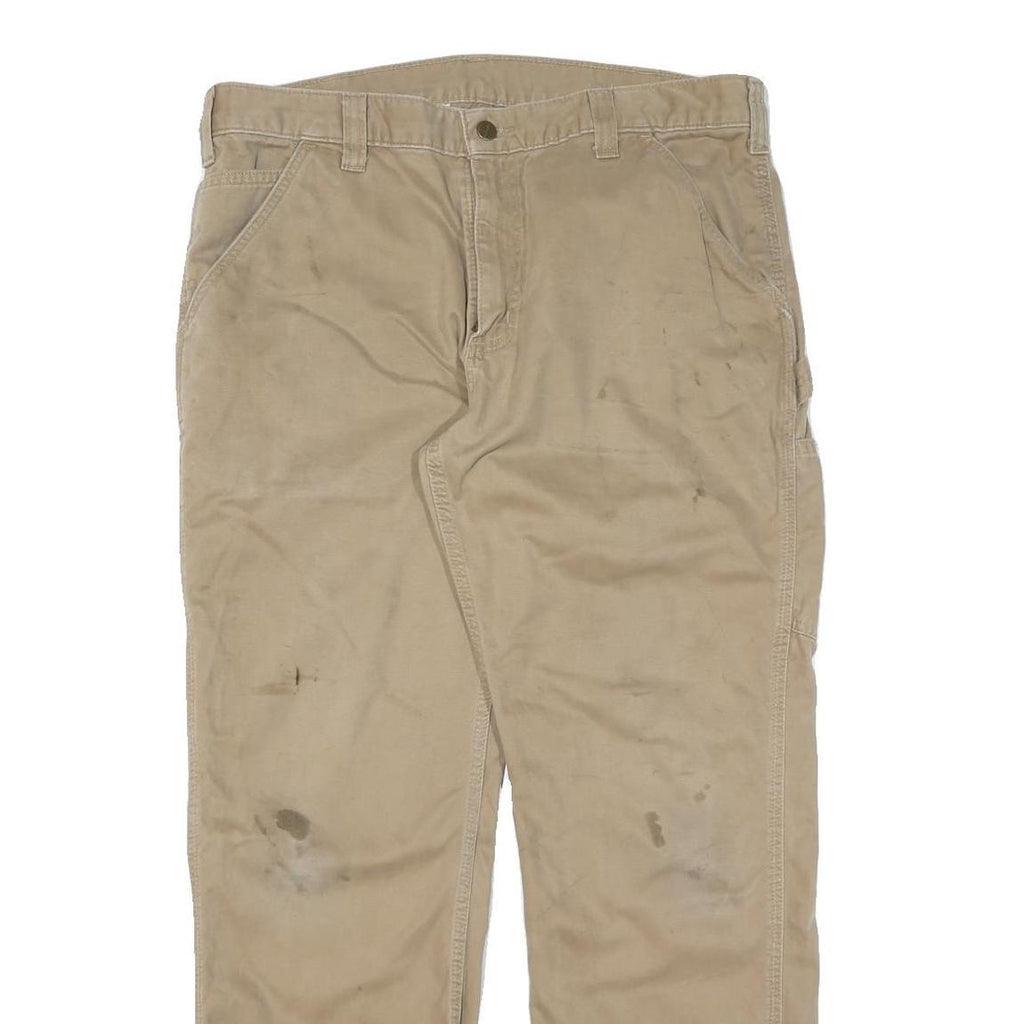 CARHARTT Mens Cotton Beige Regular Fit Straight Leg Trousers W36 L30 Workwear