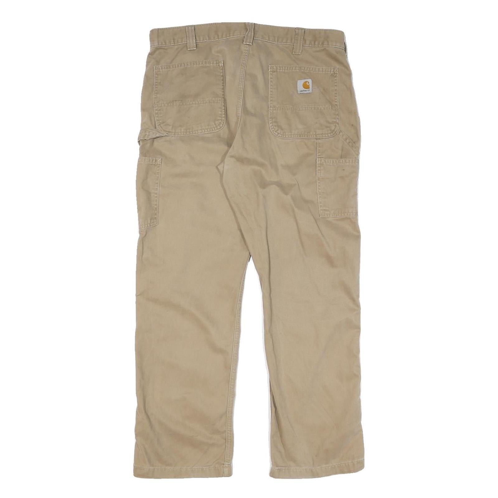 CARHARTT Mens Cotton Beige Regular Fit Straight Leg Trousers W36 L30 Workwear