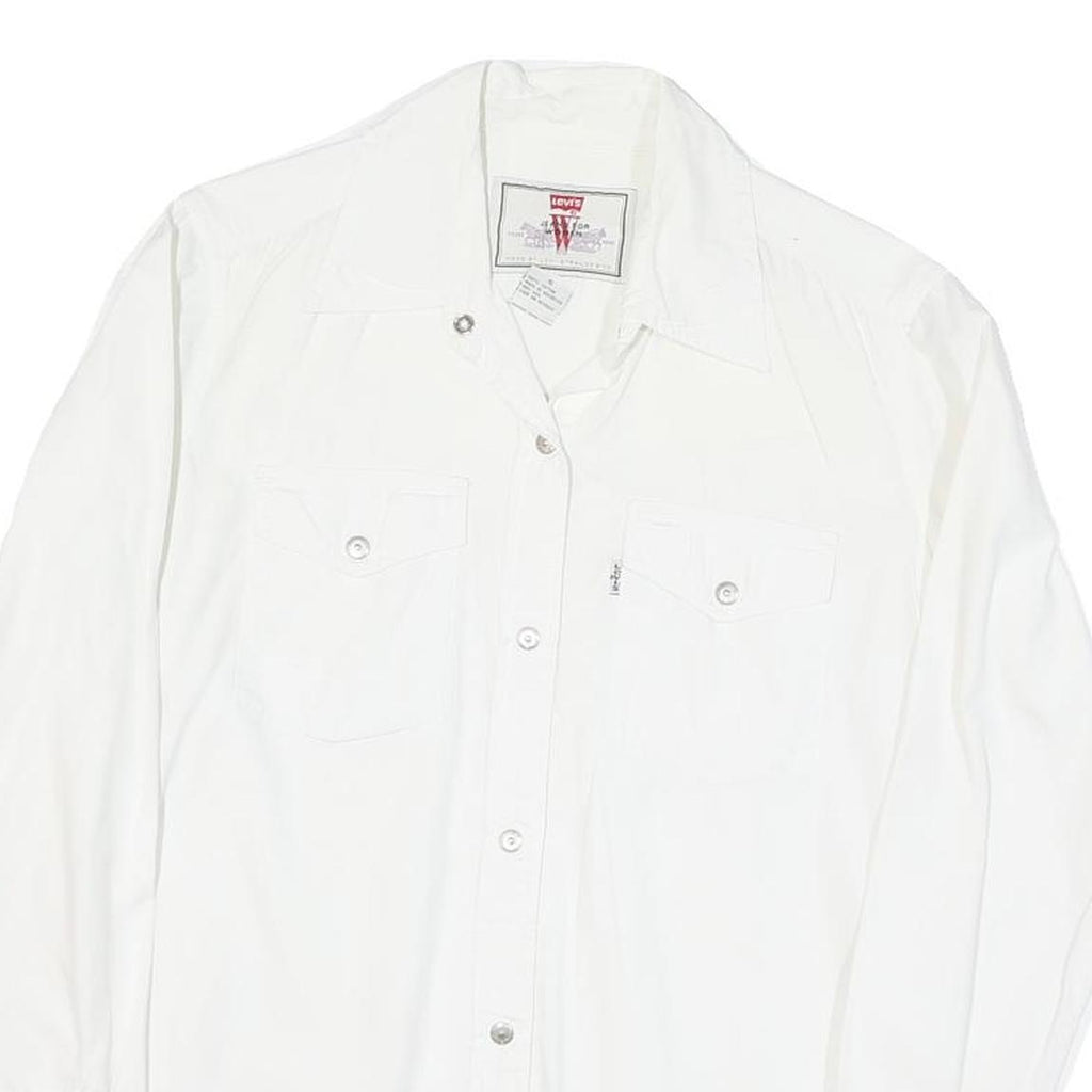 LEVI'S Womens White Button Shirt S Cotton Blend Casual Classic Fit Long Sleeve