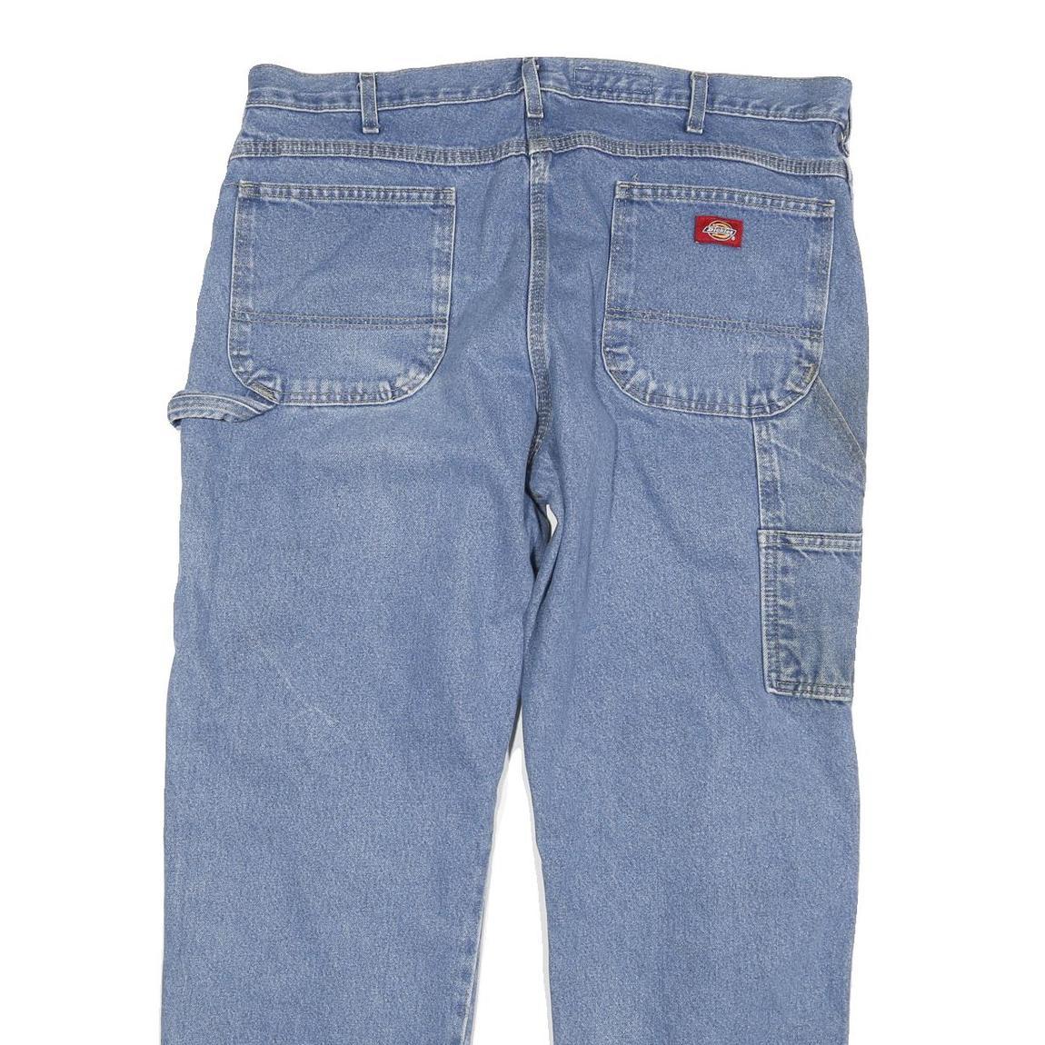 DICKIES Mens Relaxed Blue Denim Rinse W36 L29 Workwear Straight Leg Zip Jeans