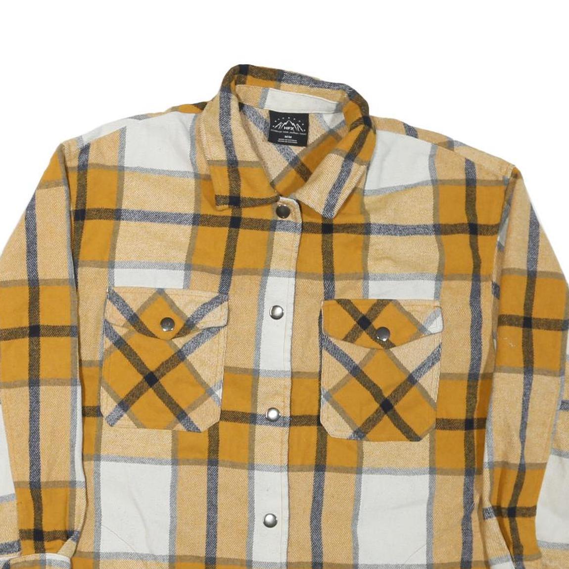 HFX Mens Yellow & White Check Shirt M Long Sleeve Button Closure Cotton Blend