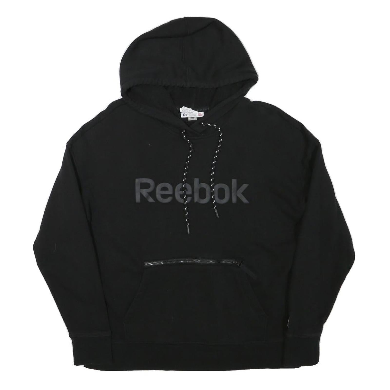 REEBOK Mens Black Hoodie S Cotton Blend Pullover S Zip Pocket