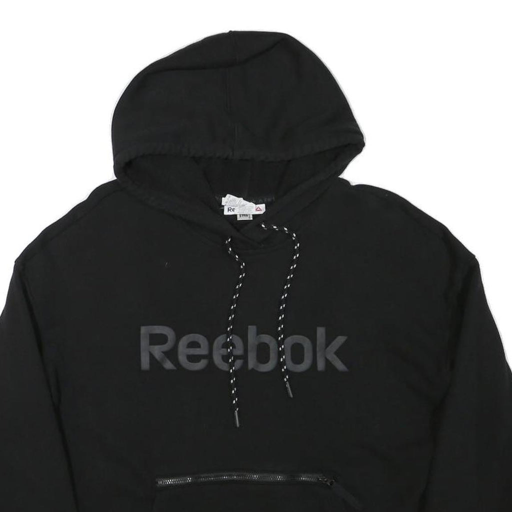REEBOK Mens Black Hoodie S Cotton Blend Pullover S Zip Pocket