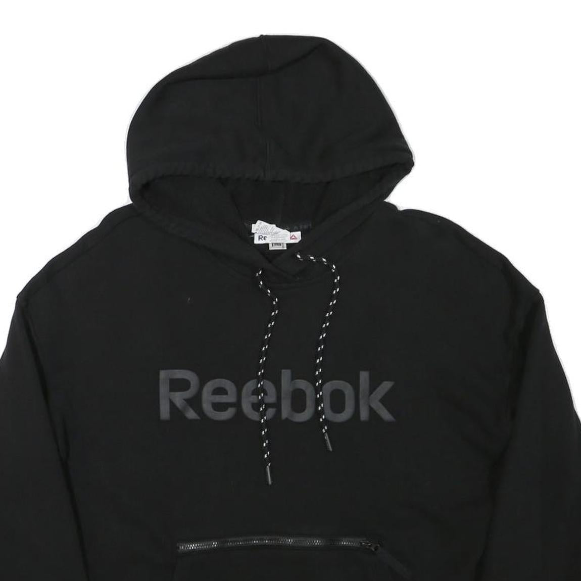REEBOK Mens Black Hoodie S Cotton Blend Pullover S Zip Pocket