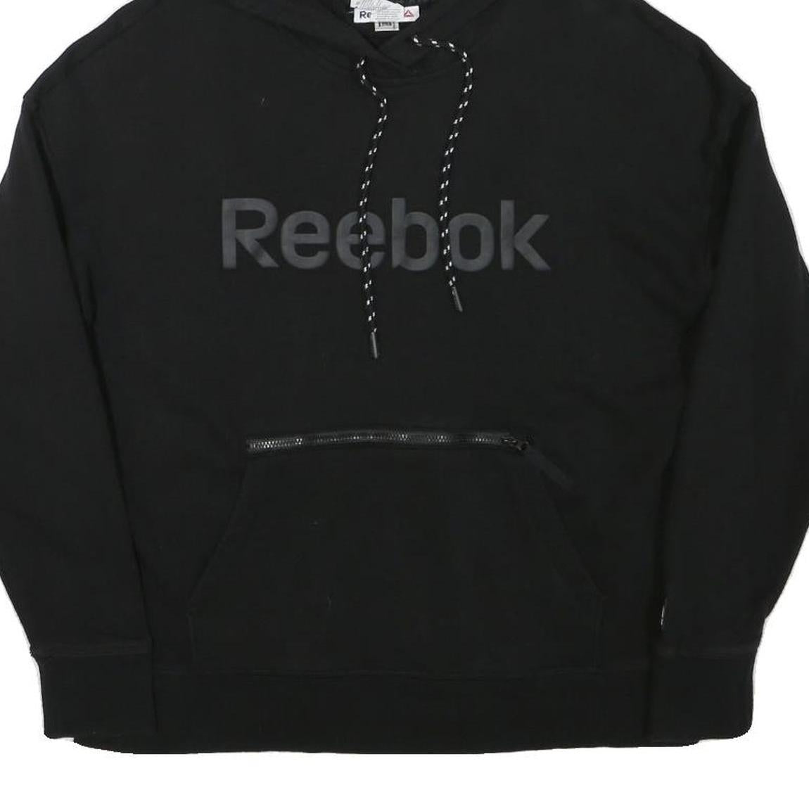 REEBOK Mens Black Hoodie S Cotton Blend Pullover S Zip Pocket