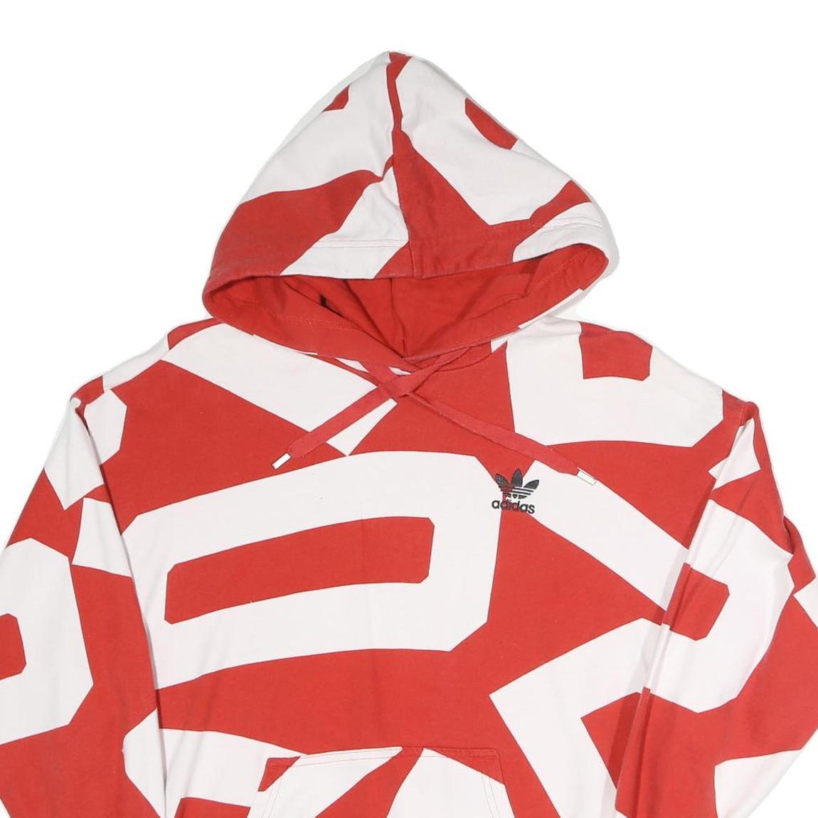 ADIDAS Womens Red & White Graphic Pullover Hoodie UK 14 Casual Streetwear