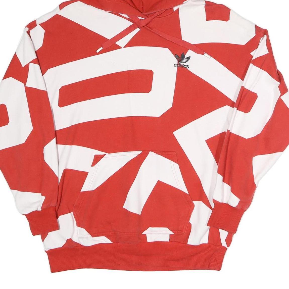 ADIDAS Womens Red & White Graphic Pullover Hoodie UK 14 Casual Streetwear