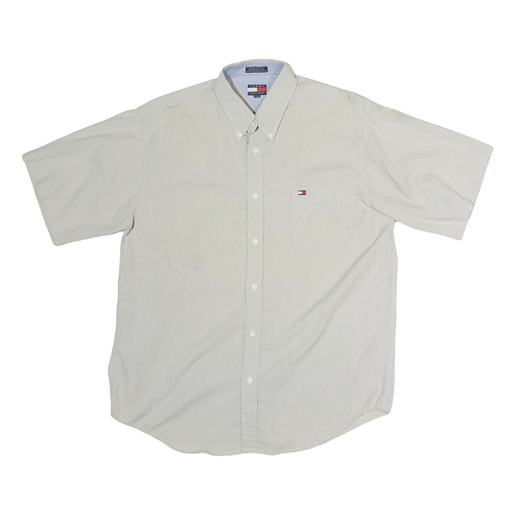 TOMMY HILFIGER Mens Cream Short Sleeve Shirt L Cotton Button Down Chest Pocket