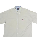 TOMMY HILFIGER Mens Cream Short Sleeve Shirt L Cotton Button Down Chest Pocket