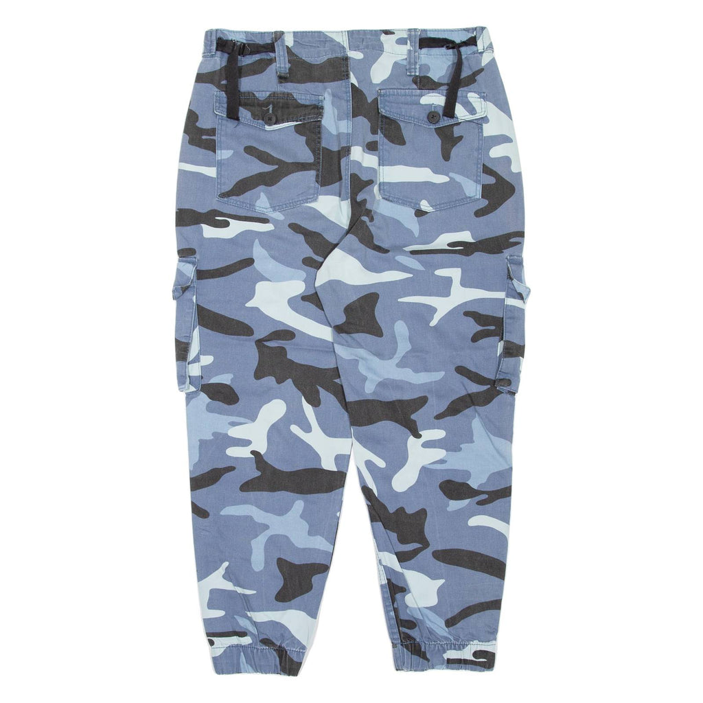 BERSHKA Camo Cargo Womens Trousers Blue Regular Tapered W32 L23