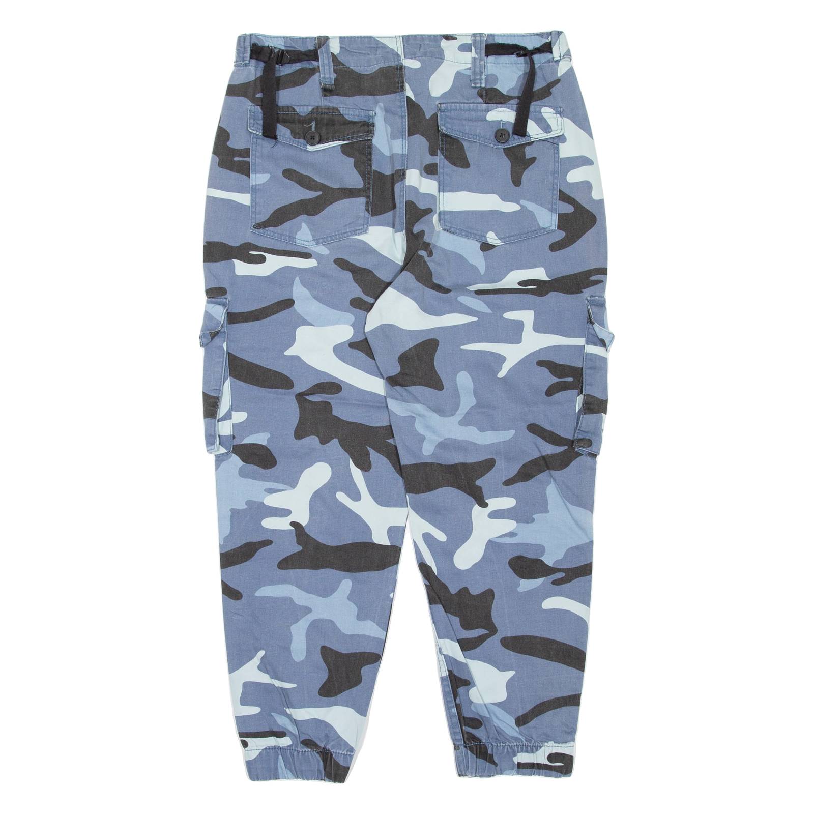 BERSHKA Camo Cargo Womens Trousers Blue Regular Tapered W32 L23
