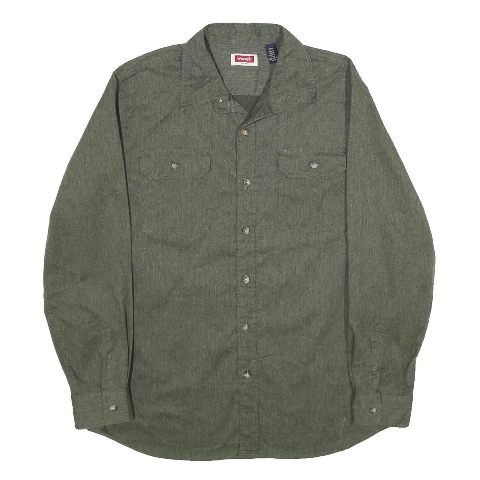 WRANGLER Mens Green L Cotton Blend Shirt Long Sleeve Button Two Pocket Casual