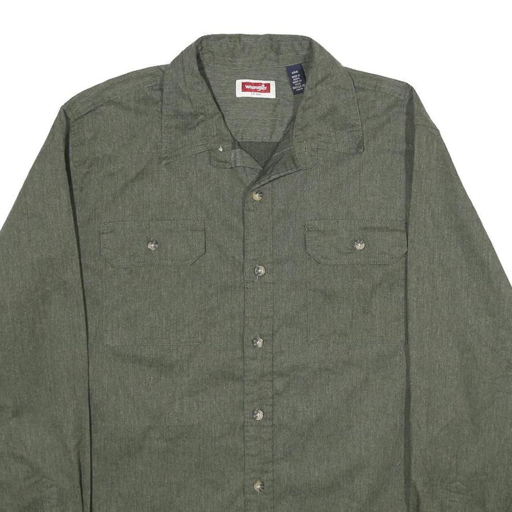WRANGLER Mens Green L Cotton Blend Shirt Long Sleeve Button Two Pocket Casual