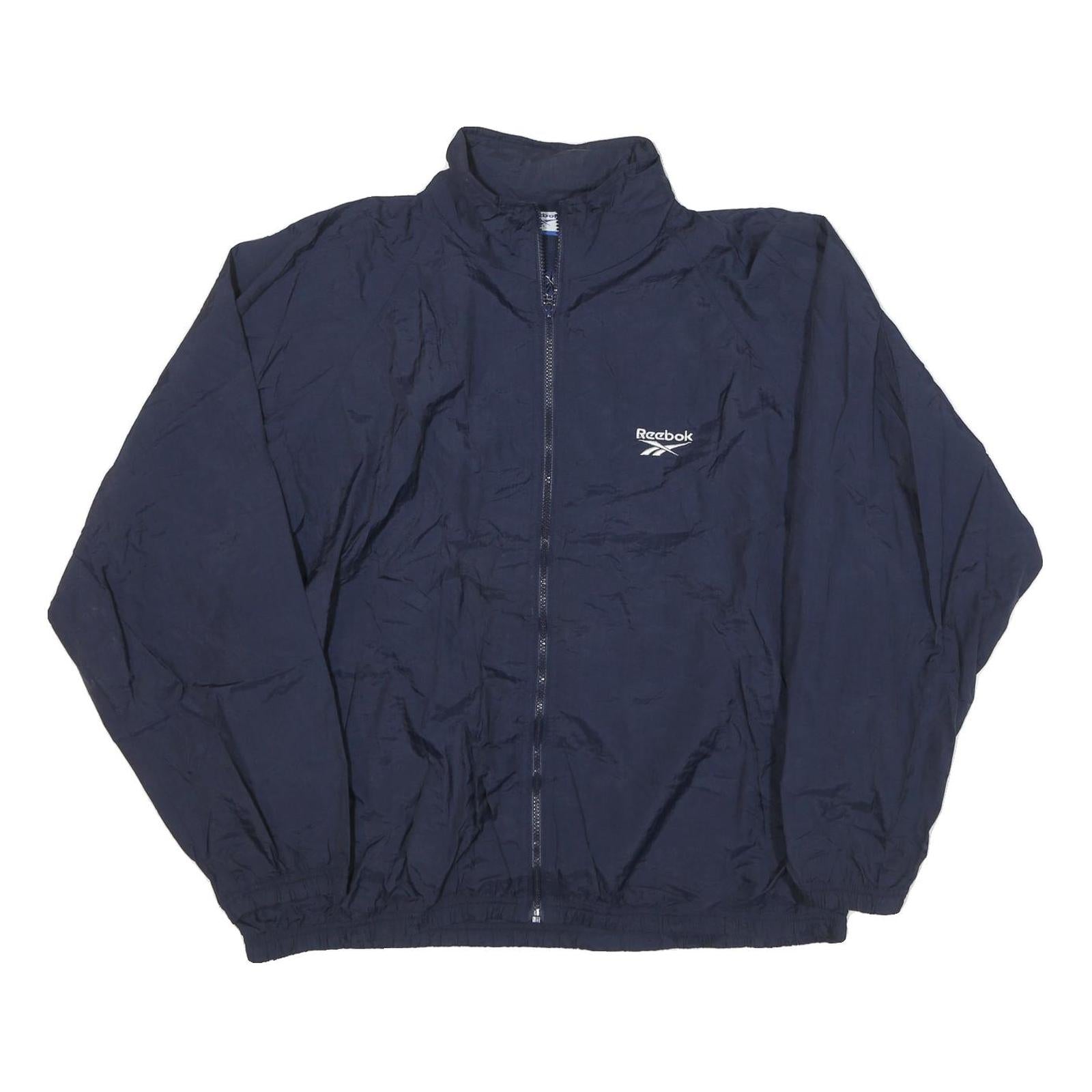 REEBOK Mens Navy Blue Sports Jacket L Nylon Plain Zip Lightweight Casual