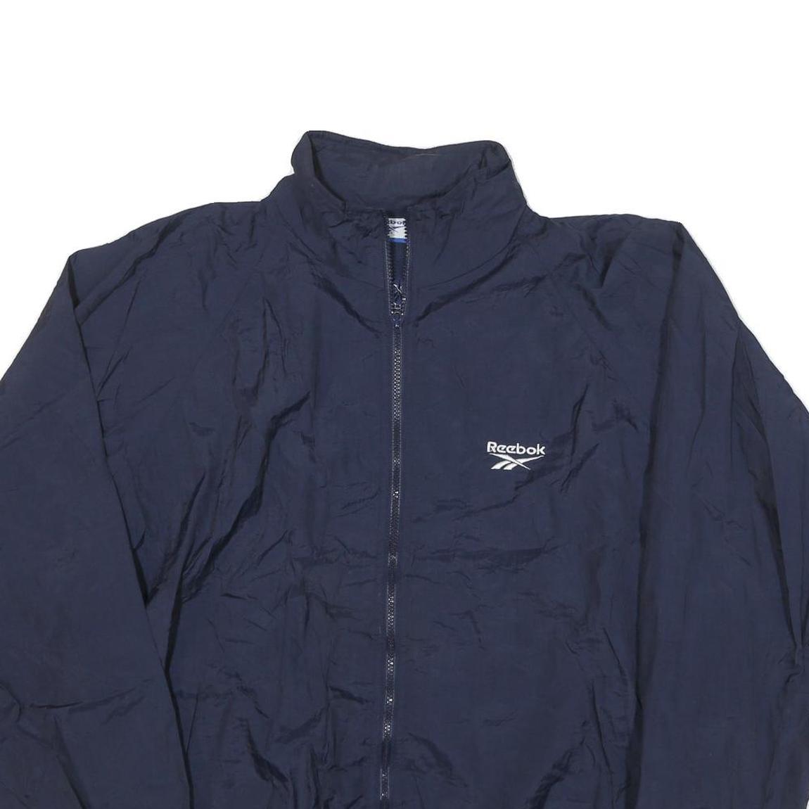 REEBOK Mens Navy Blue Sports Jacket L Nylon Plain Zip Lightweight Casual