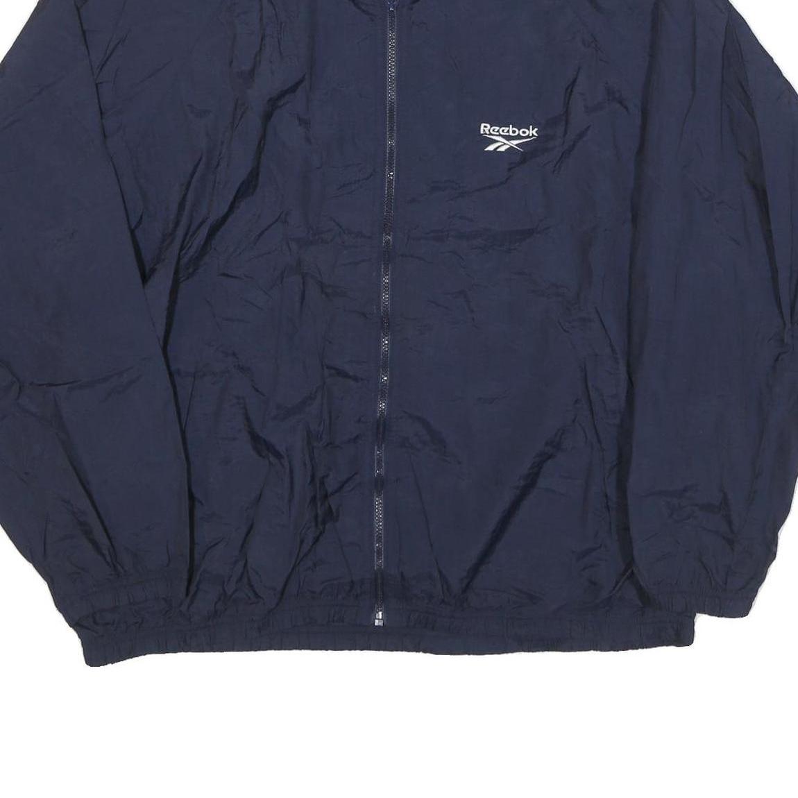 REEBOK Mens Navy Blue Sports Jacket L Nylon Plain Zip Lightweight Casual