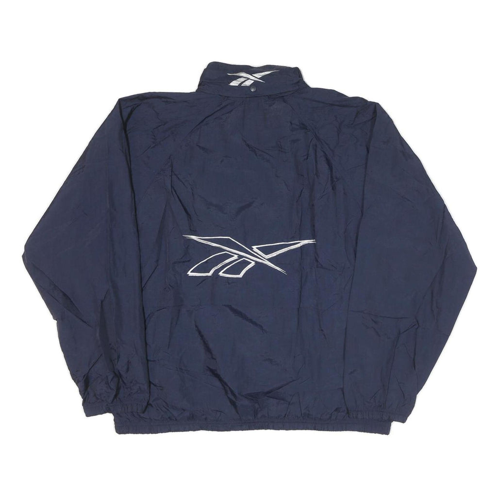REEBOK Mens Navy Blue Sports Jacket L Nylon Plain Zip Lightweight Casual