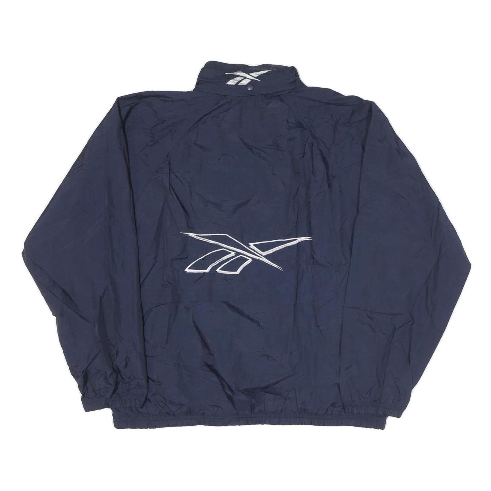 REEBOK Mens Navy Blue Sports Jacket L Nylon Plain Zip Lightweight Casual