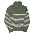 TOMMY HILFIGER Mens Patterned Jumper Green Striped Button Neck Tight Knit L