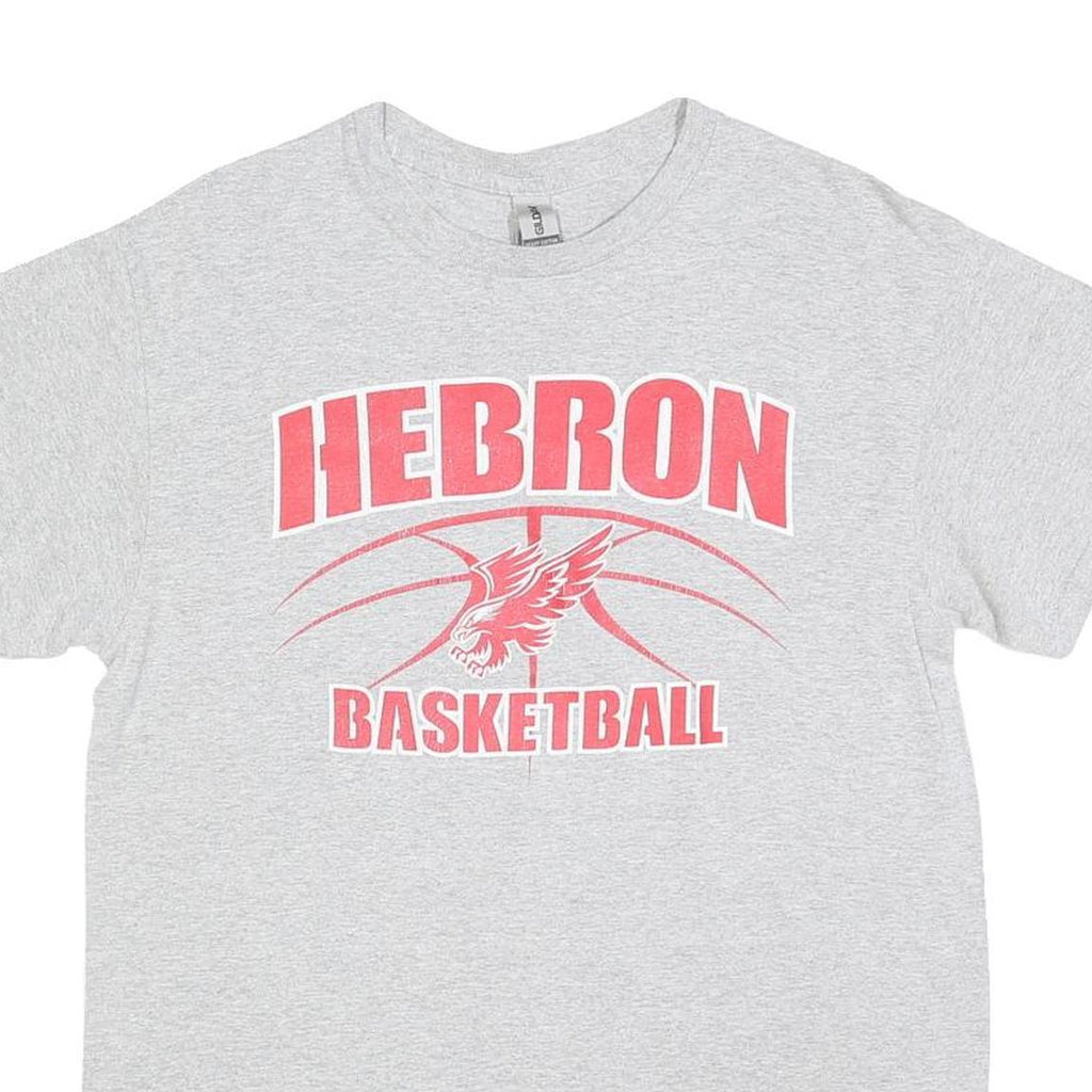 GILDAN Mens Grey Hebron Basketball Graphic T-Shirt M Short Sleeve Crew Neck