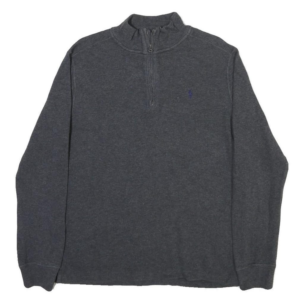 POLO RALPH LAUREN Womens Grey Cotton Blend Plain Pullover Jumper XL Half Zip