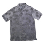 CAMPIA Mens Grey Rayon Tropical Palm Tree Print Shirt L Short Sleeve Casual