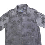 CAMPIA Mens Grey Rayon Tropical Palm Tree Print Shirt L Short Sleeve Casual