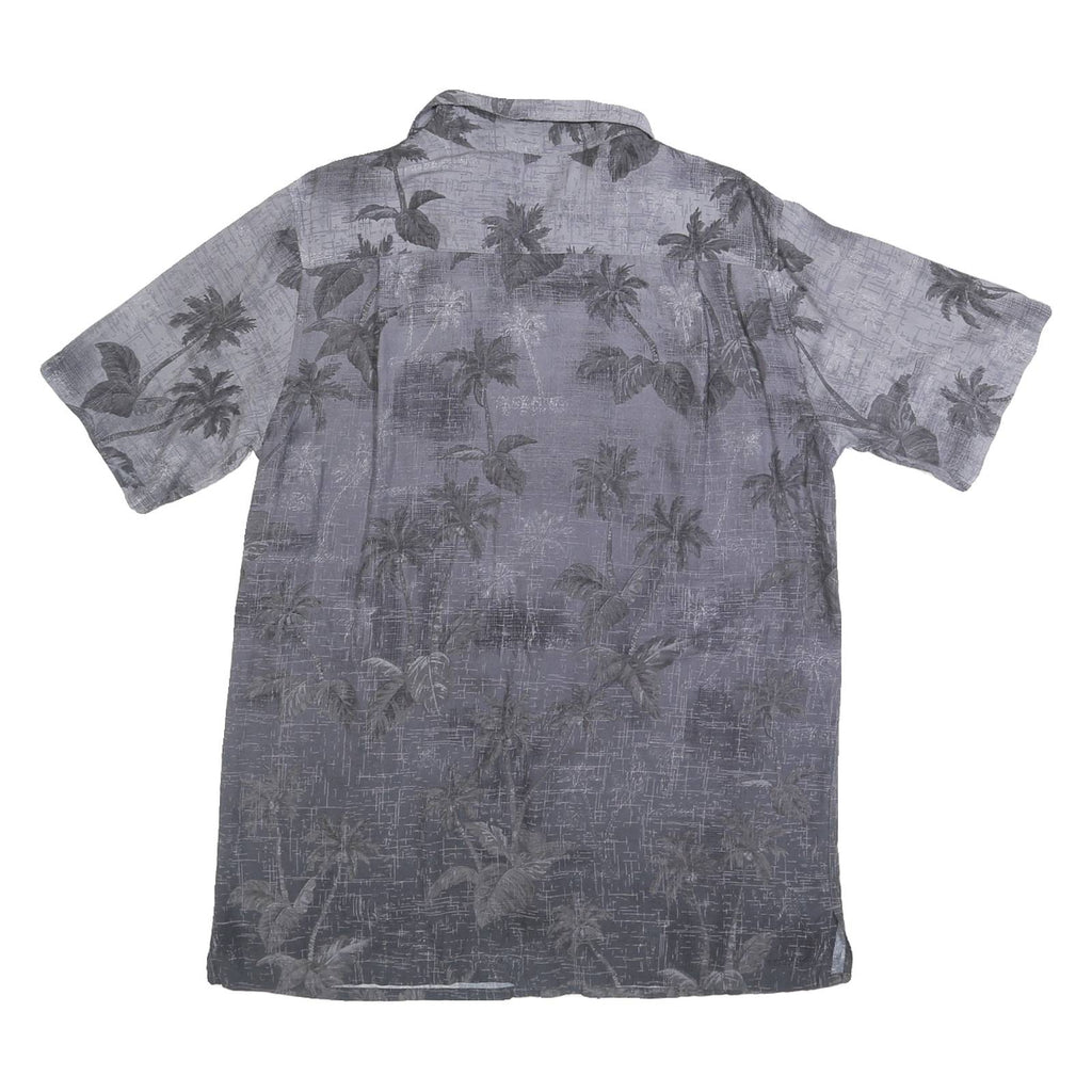 CAMPIA Mens Grey Rayon Tropical Palm Tree Print Shirt L Short Sleeve Casual