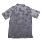 CAMPIA Mens Grey Rayon Tropical Palm Tree Print Shirt L Short Sleeve Casual