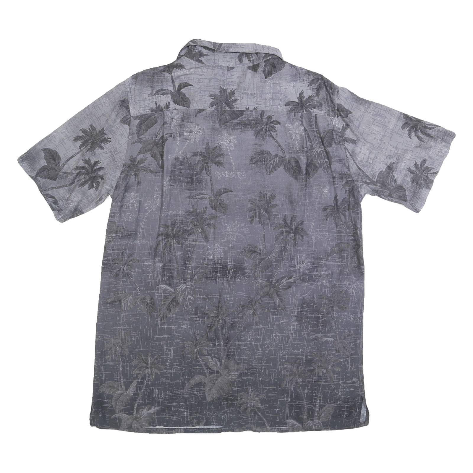 CAMPIA Mens Grey Rayon Tropical Palm Tree Print Shirt L Short Sleeve Casual