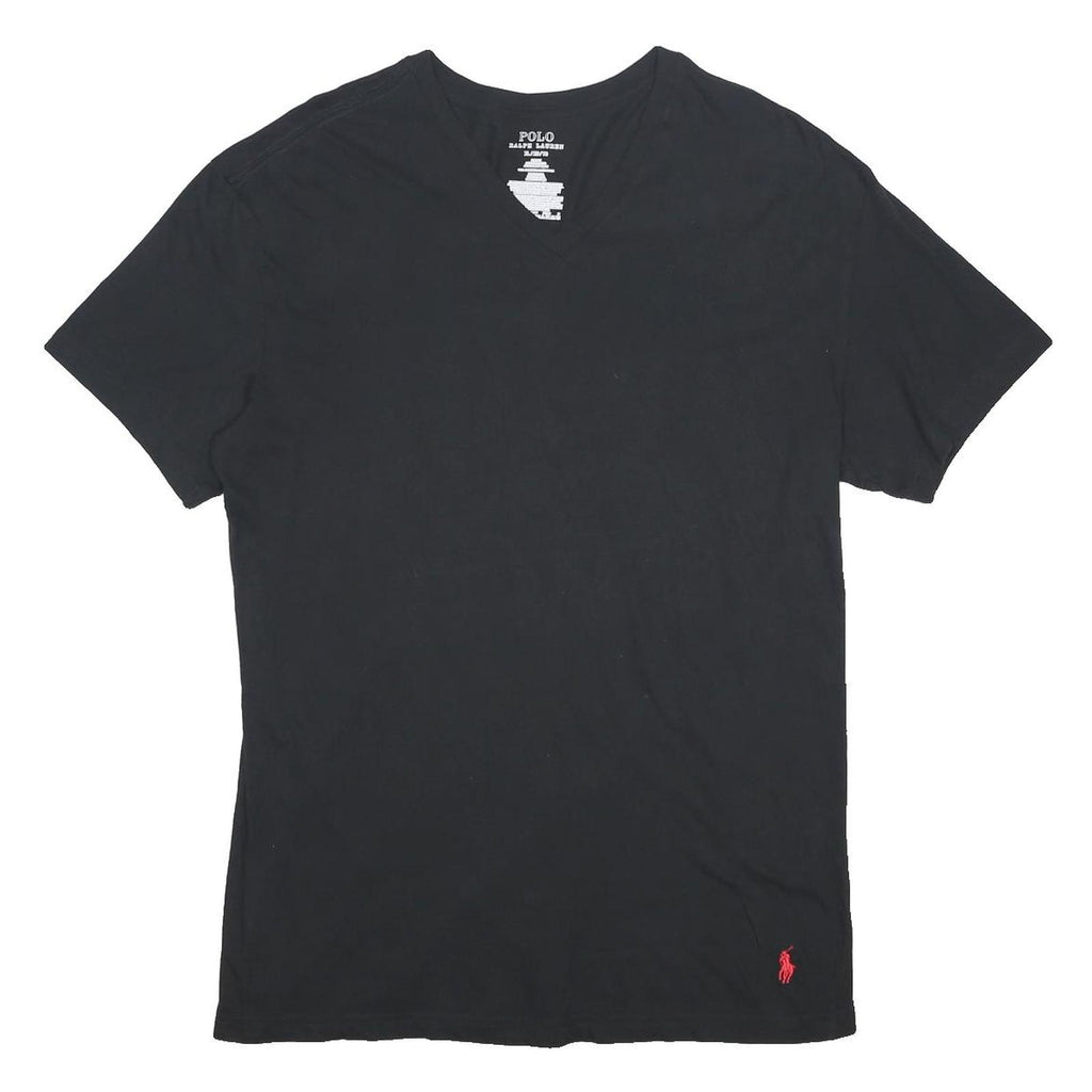 POLO RALPH LAUREN Mens Black V-Neck T-Shirt XL Cotton Short Sleeve Plain