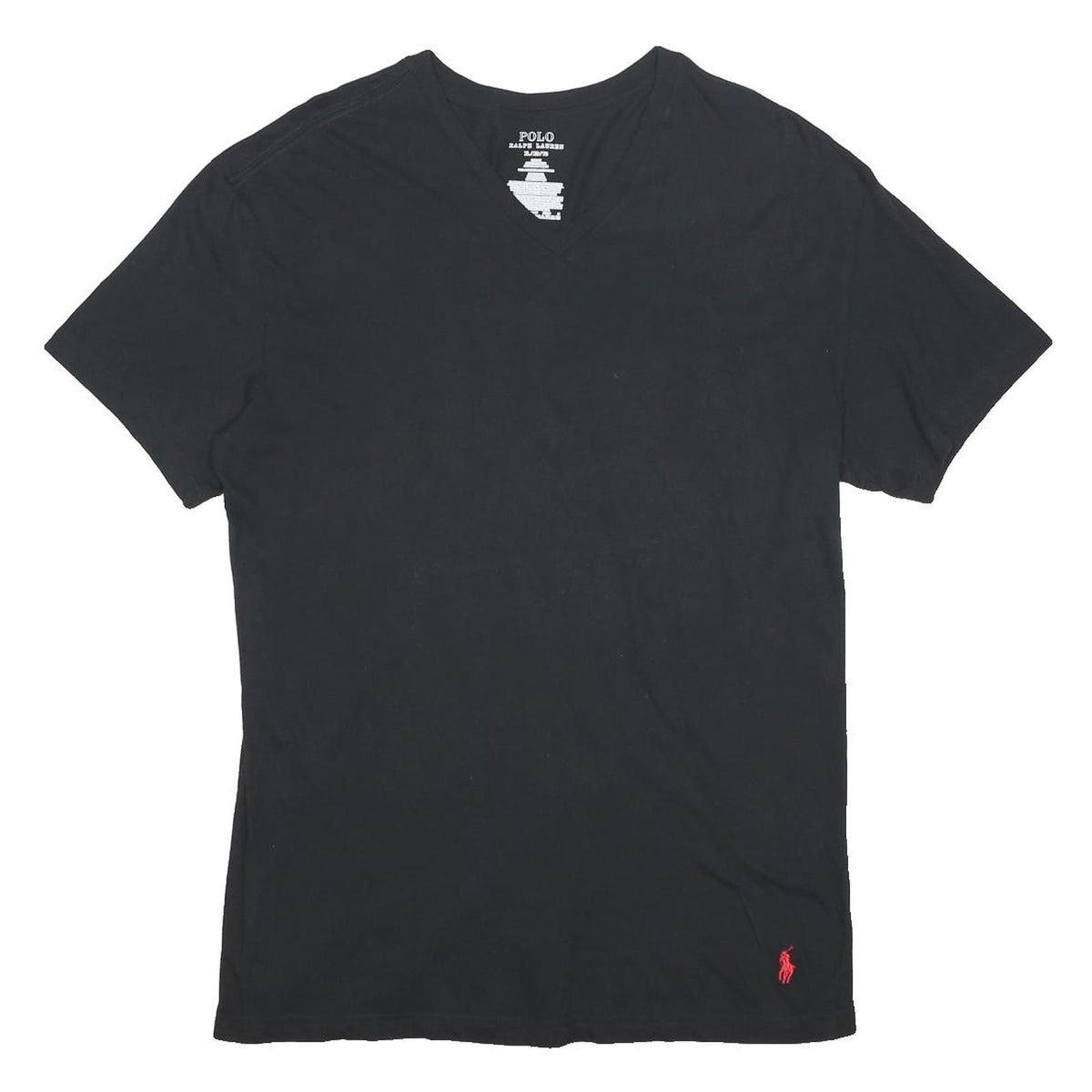 POLO RALPH LAUREN Mens Black V-Neck T-Shirt XL Cotton Short Sleeve Plain