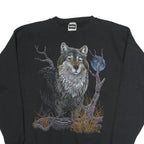 TULTEX Mens Black Wolf Graphic Crew Neck 2XL Cotton Sweatshirt Pullover