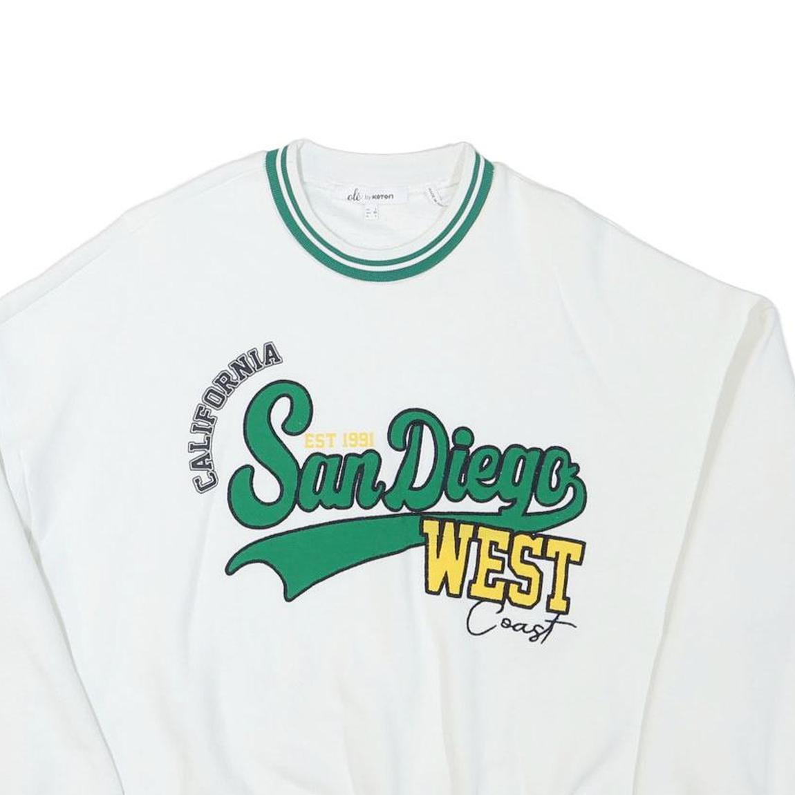 OLE Womens White San Diego West Sweatshirt Crew Neck L Cotton Blend Casual