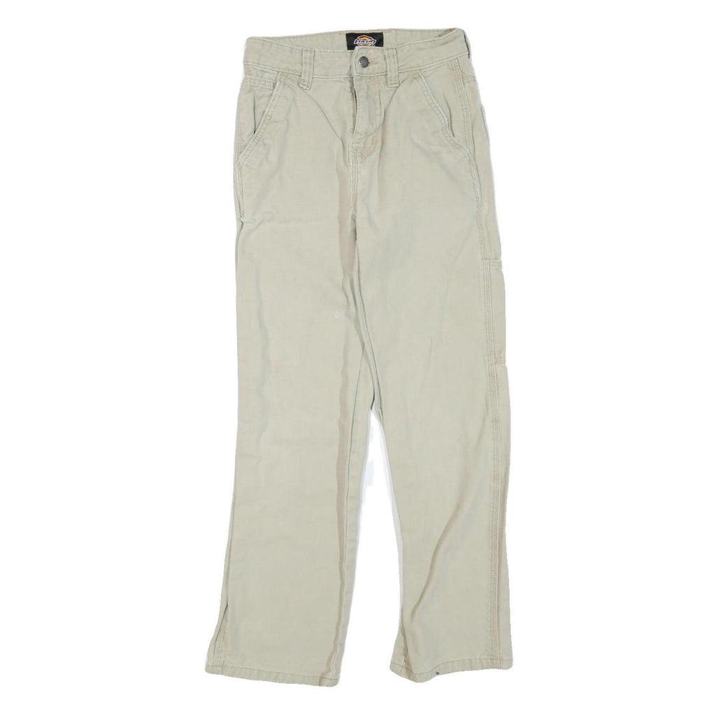 DICKIES Mens Cotton Blend Beige Regular Straight Trousers W26 L27 Workwear