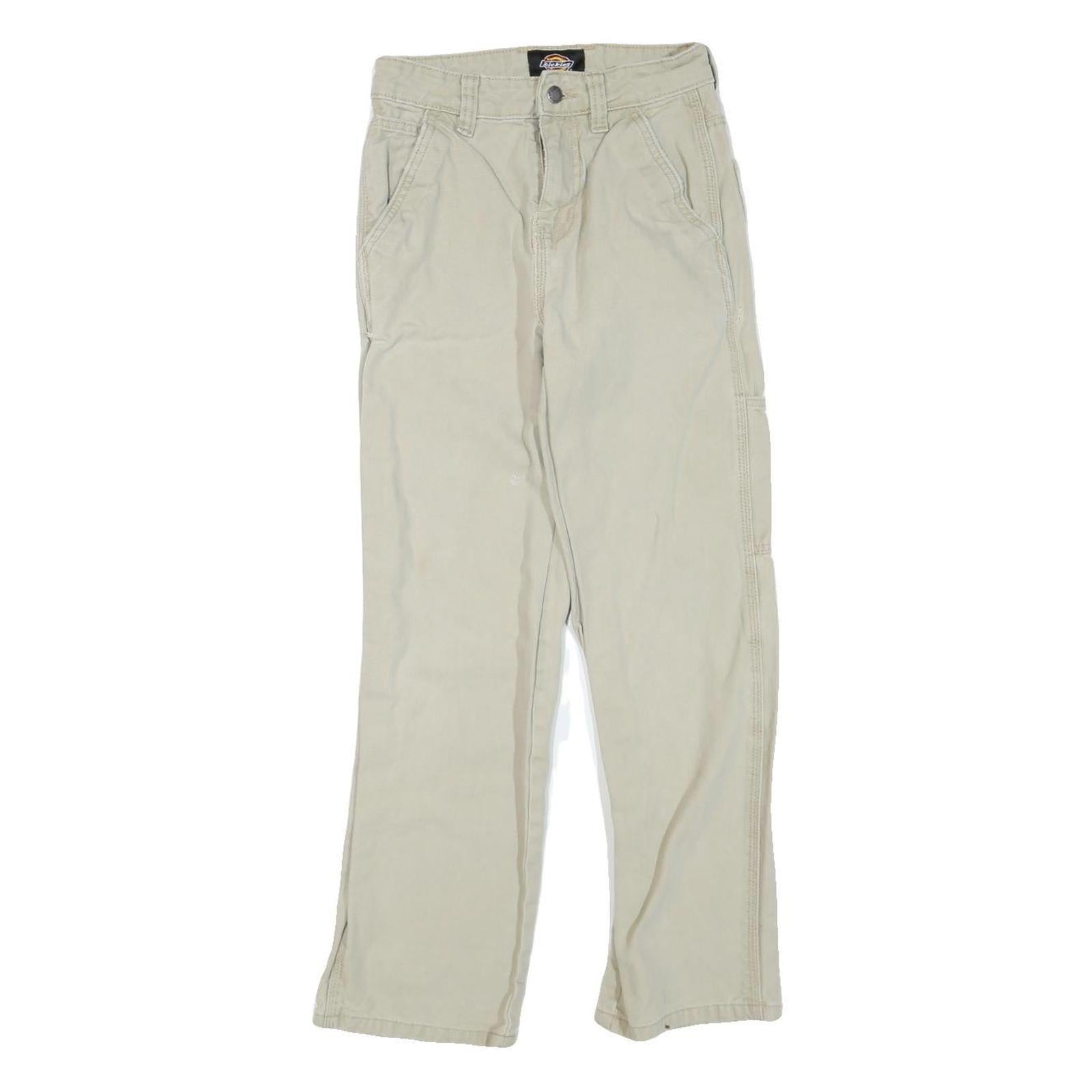 DICKIES Mens Cotton Blend Beige Regular Straight Trousers W26 L27 Workwear