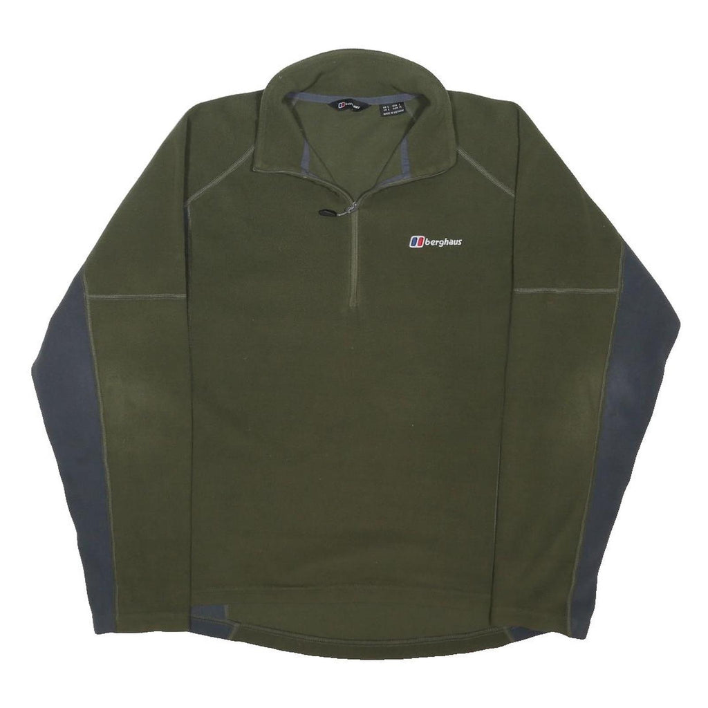 BERGHAUS Mens Green & Grey Plain Pullover Crew Neck Fleece L Outdoor Hiking Wear