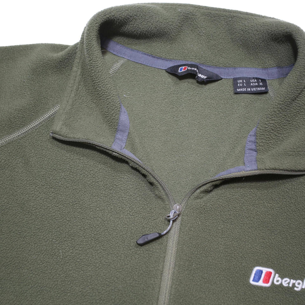 BERGHAUS Mens Green & Grey Plain Pullover Crew Neck Fleece L Outdoor Hiking Wear